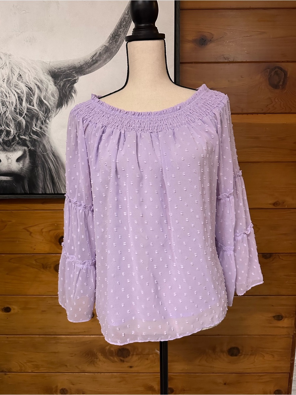 NWT La Miel Lavender Smocked Neck Blouse